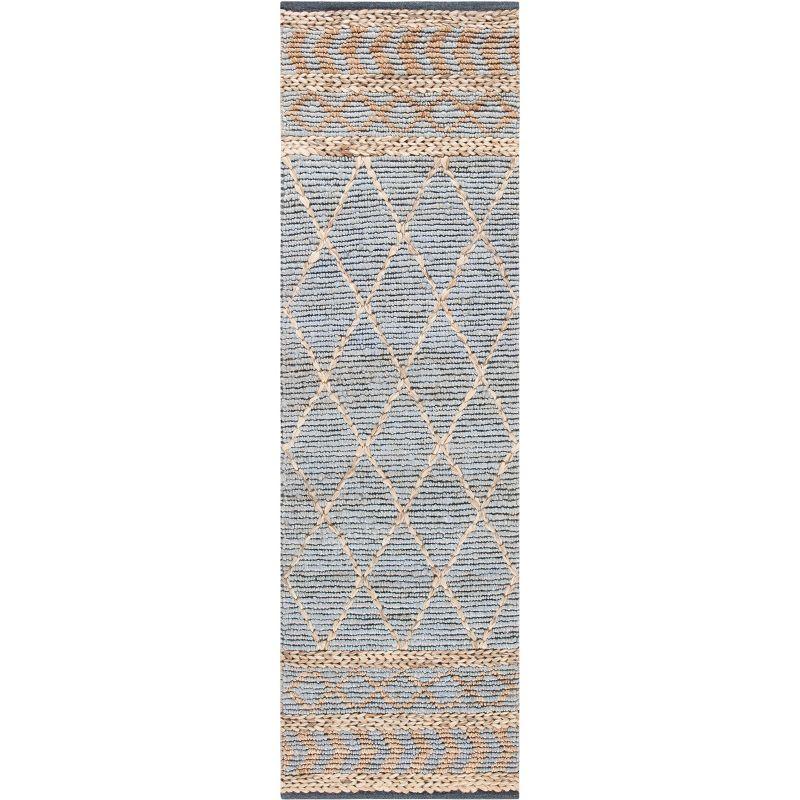 Hand-Knotted Blue Cotton Blend 27" Easy-Care Runner Rug