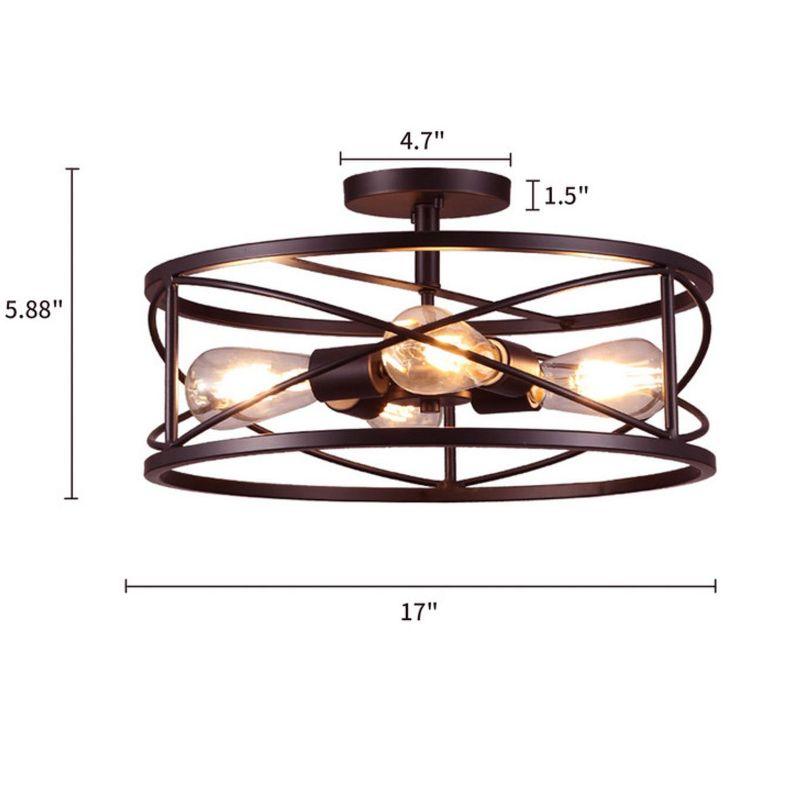 Defong Retro Bronze 4-Light 17-Inch Geometric Semi Flush Mount Ceiling Fixture