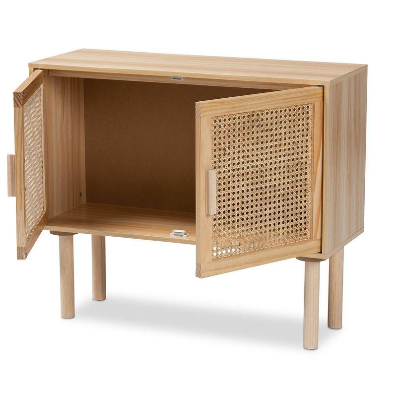 Maclean Rattan Wood 2 Door Sideboard Buffet Natural/Brown - Baxton Studio: Bohemian Style, Fixed Shelf Storage