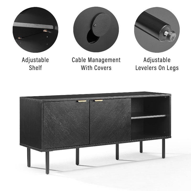 Crosley 54" Brody Record Storage Sideboard Black: Oak Wood Grain, Brass Handles, Cable Management