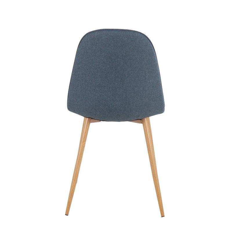 High-Back Pebble Upholstered Dining Chairs in Natural Wood & Blue