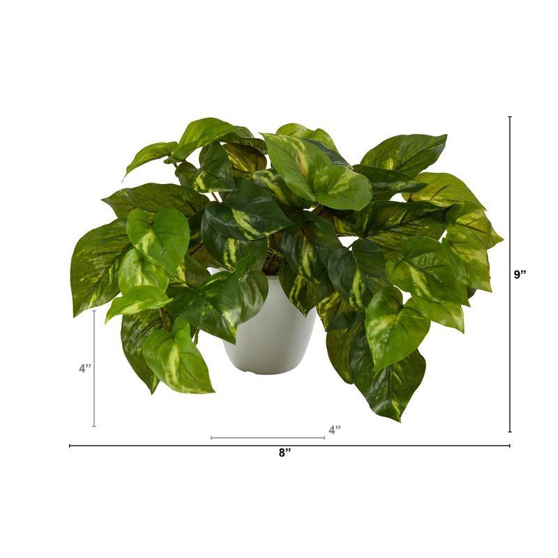 Nearly Natural 9-in Pothos Artificial Plant in White Planter (Real Touch)