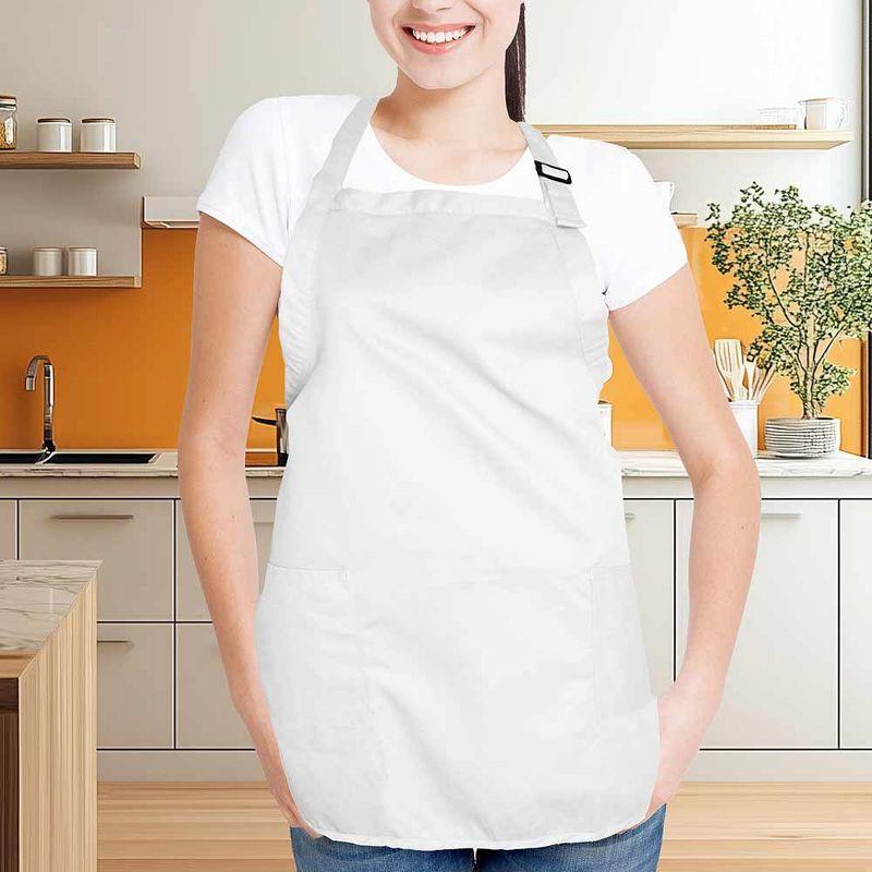 Dalix Waist Aprons Commercial Restaurant Home Bib Spun Poly Cotton Kitchen (3 Pockets) in White