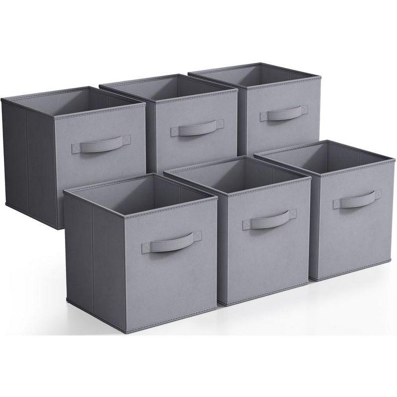Sorbus 11 Inch 6 Pack Foldable Fabric Storage Cube Bins with Handles - for Organizing Pantry, Closet, Nursery, Playroom, and More (Gray)