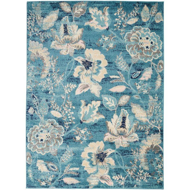 Nourison Tranquil 6' X 9' Turquoise Area Rug French Country Eclectic Floral by Nourison