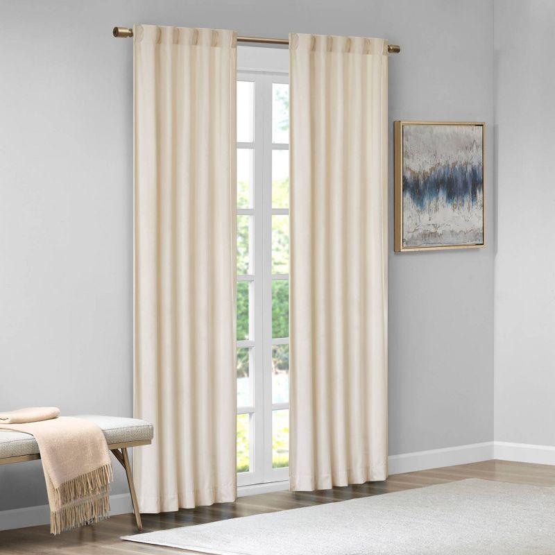 Set of 2 (63"x37") Bryce Poly Velvet Room Darkening Curtain Panels Ivory: Modern Living Room Decor by 510 Design