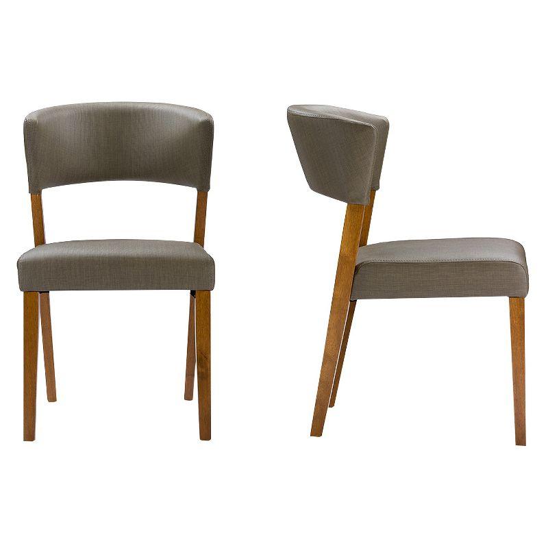 Gray Faux Leather and Walnut Wood Mid-Century Dining Chairs