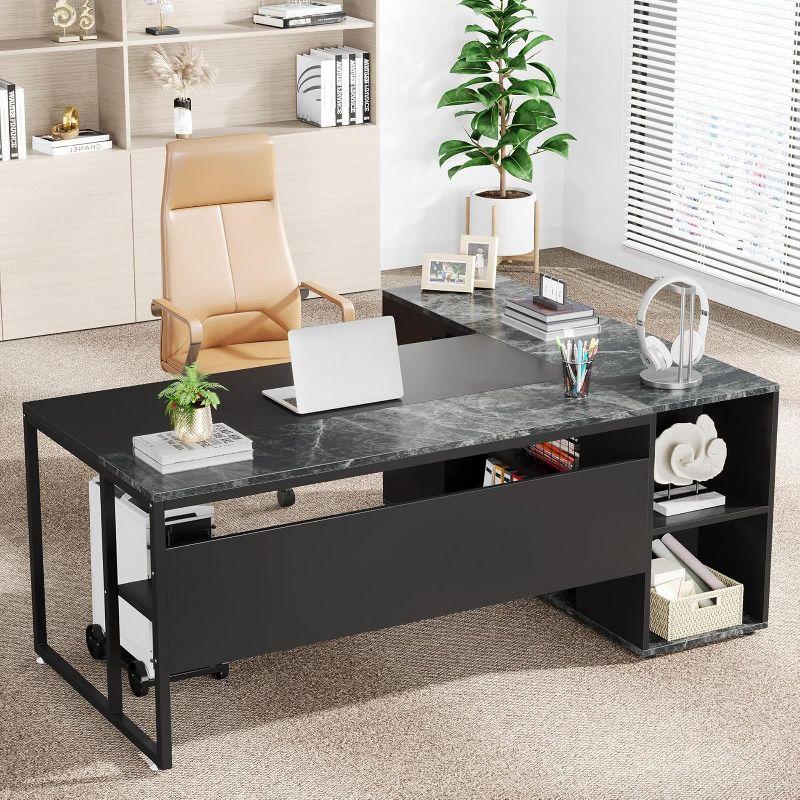 Tribesigns 70.86-inch Executive Desk, L-Shaped Office Desk with Storage Cabinet, Business Furniture Desk Workstation for Home Office, Black