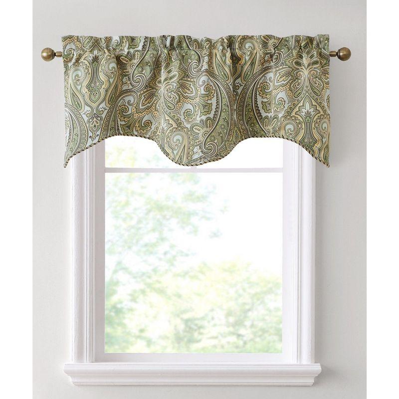 HLC.ME Paris Paisley Rod Pocket Short Scalloped Curtain Valance Basement, Bathroom, Kitchen and Small Windows - Sage Green, 50 W x 20 L