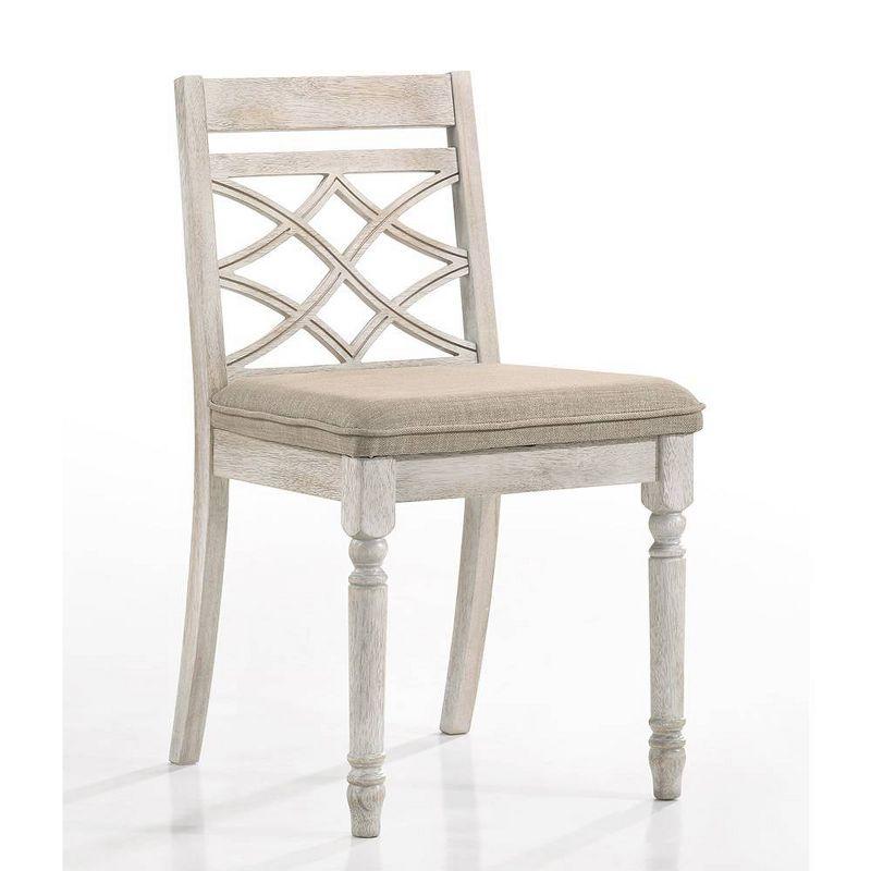 Cillin Side Chair (Set-2), Fabric & Antique White Finish