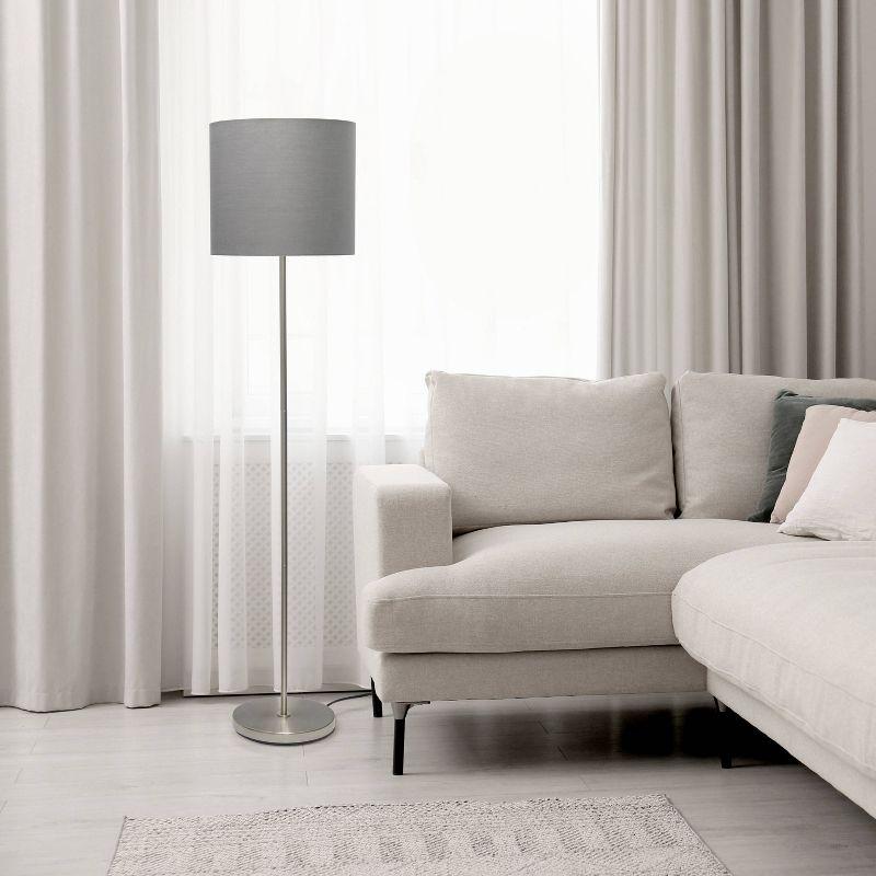 Simple Designs Drum Shade Floor Lamp Gray : Brushed Nickel Finish, Cotton Shade, ETL Listed, Modern Decor