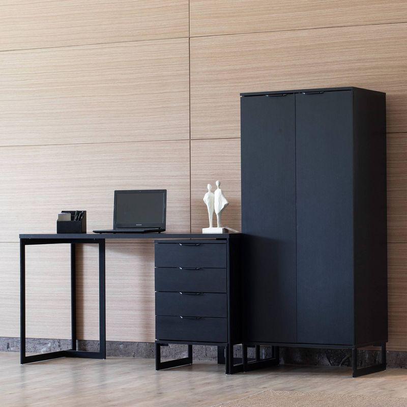 Manhattan Comfort 59.72" Lexington 4 Shelf Bookcase Black: Matte Finish, MDF Frame, Enclosed Storage Shelves