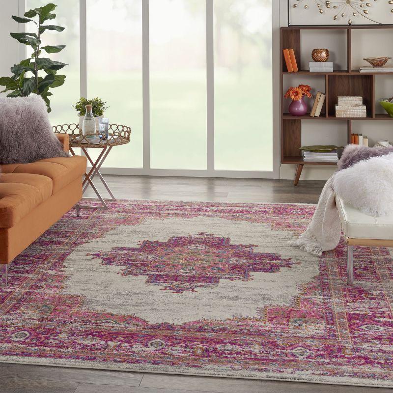 Nourison Passion Medallion Bohemian Indoor Rug Ivory/Fuchsia 9' x 12'