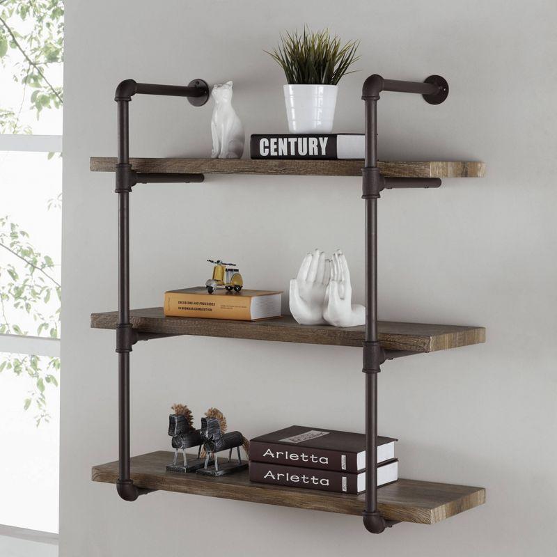 Danya B. 35" x 31.5" Three Tier Industrial Pipe Wall Shelf Natural: Laminated, Metal Frame, 90lb Capacity