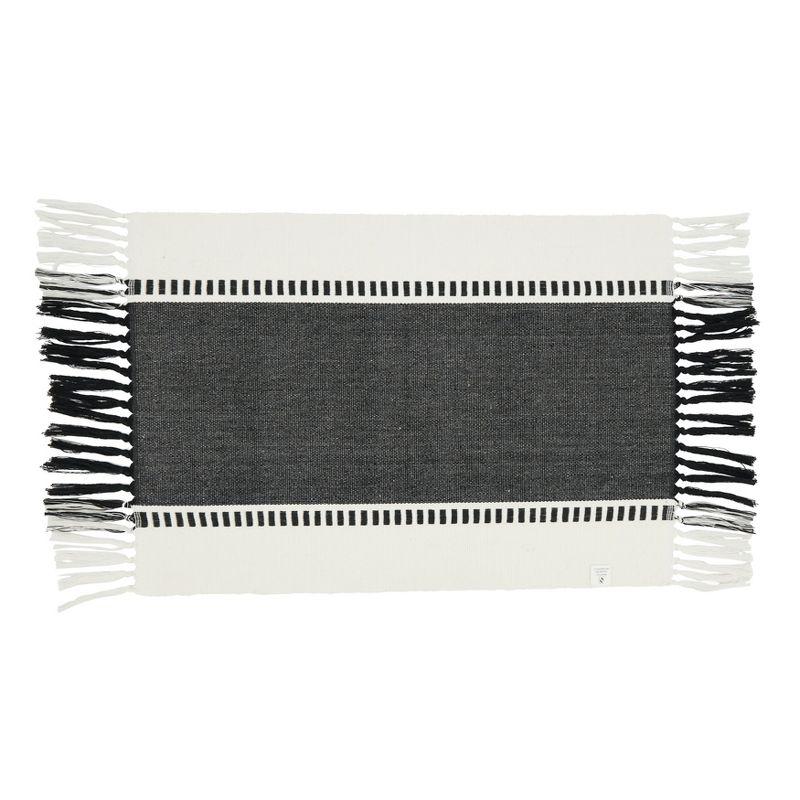 Black and White Tassel Trimmed Stripe Placemats, Set of 4