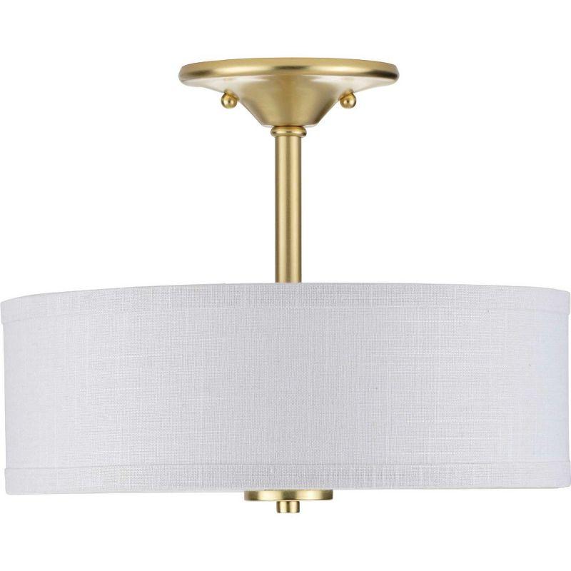 Progress Lighting, Inspire Collection, 2-Light Semi-Flush Mount, Satin Brass, Summer Linen Shade