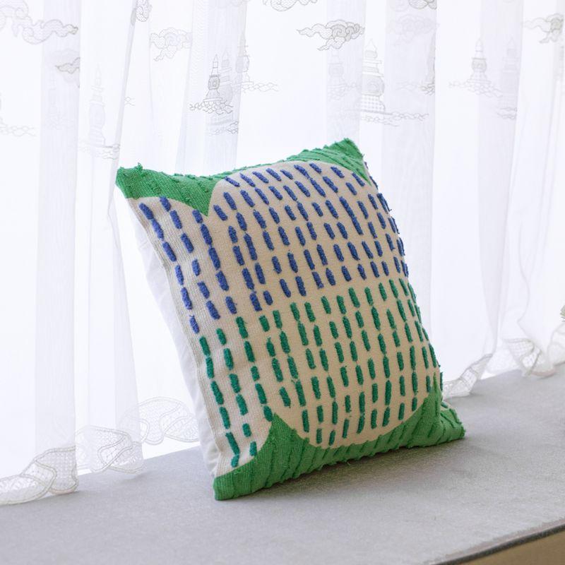 Handwoven Green and Blue Cotton Box Throw Pillow