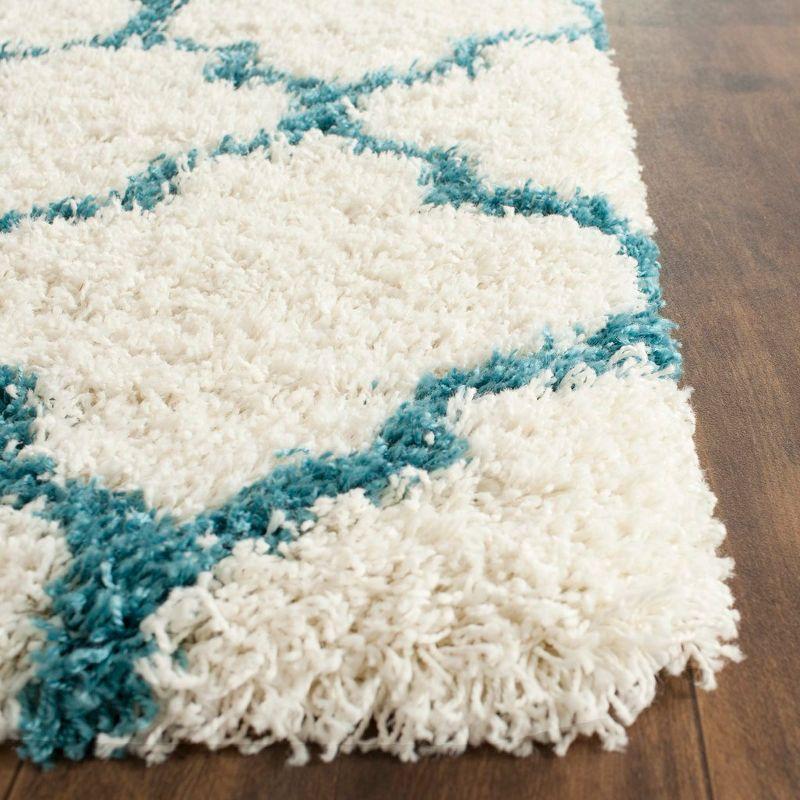 Ivory and Blue High Pile Shag Kids Runner Rug