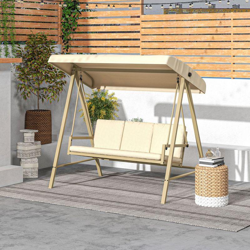 Outsunny 3-Seat Outdoor Porch Swing, Patio Swing Chair with Adjustable Canopy, Removable Cushions for Garden, Backyard, and Poolside, Beige