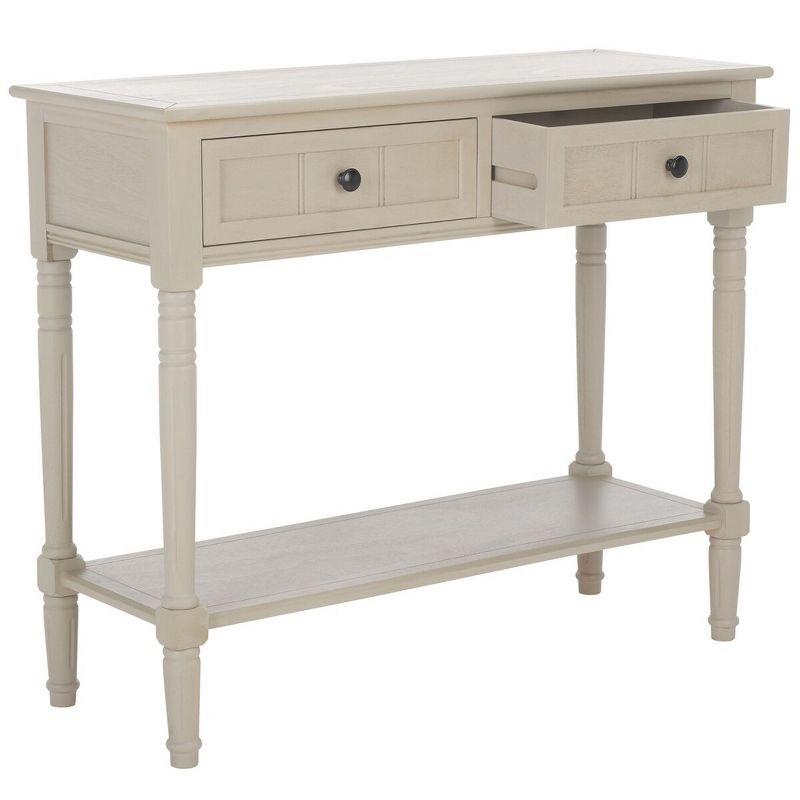 Transitional Gray Pine Wood 2-Drawer Console Table with Storage