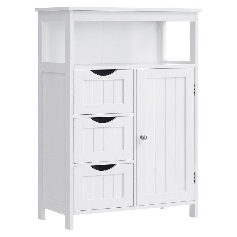 VASAGLE Bathroom Floor Storage Cabinet, Bathroom Storage Unit with 3 Drawers, Bathroom Cabinet Freestanding, Adjustable Shelf ,White