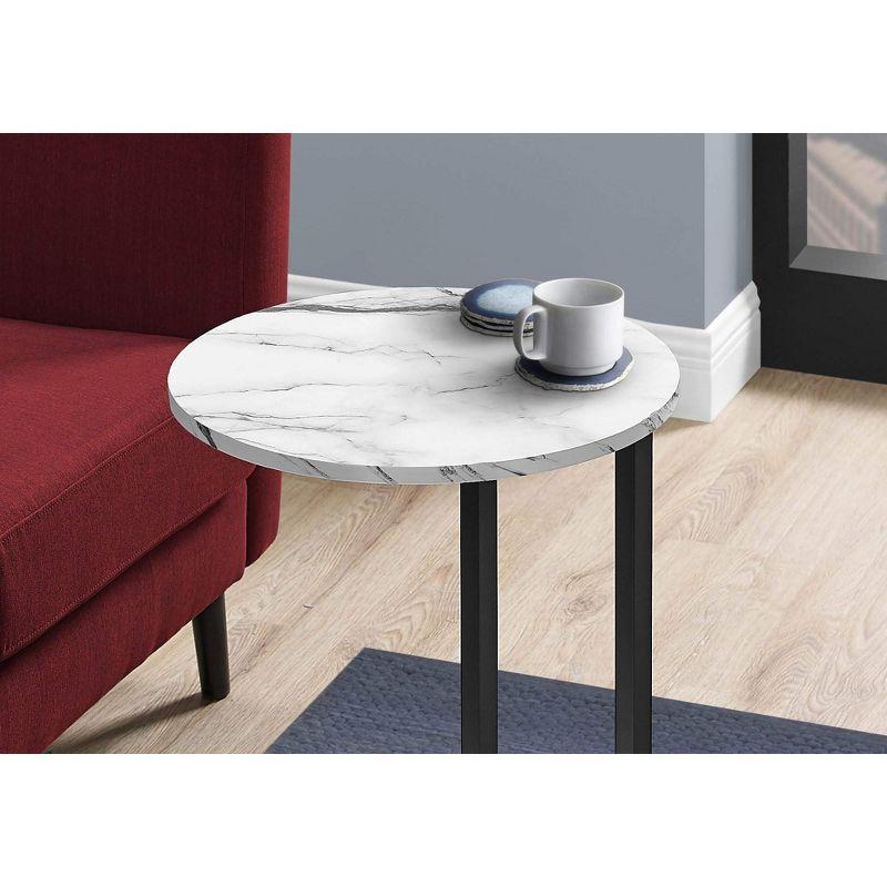 17 Stories Accent Table, Side, Round, End, Nightstand, Lamp, Living Room, Bedroom, White Marble Look Laminate, Black Metal, Contemporary, Modern