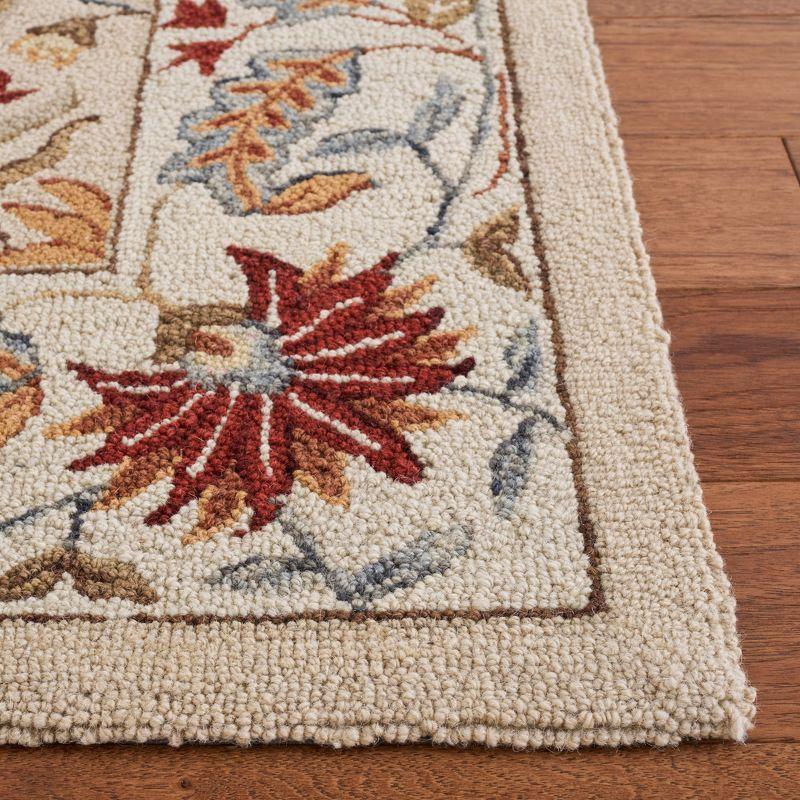 Ivory Floral Hand-Hooked Wool Square Area Rug