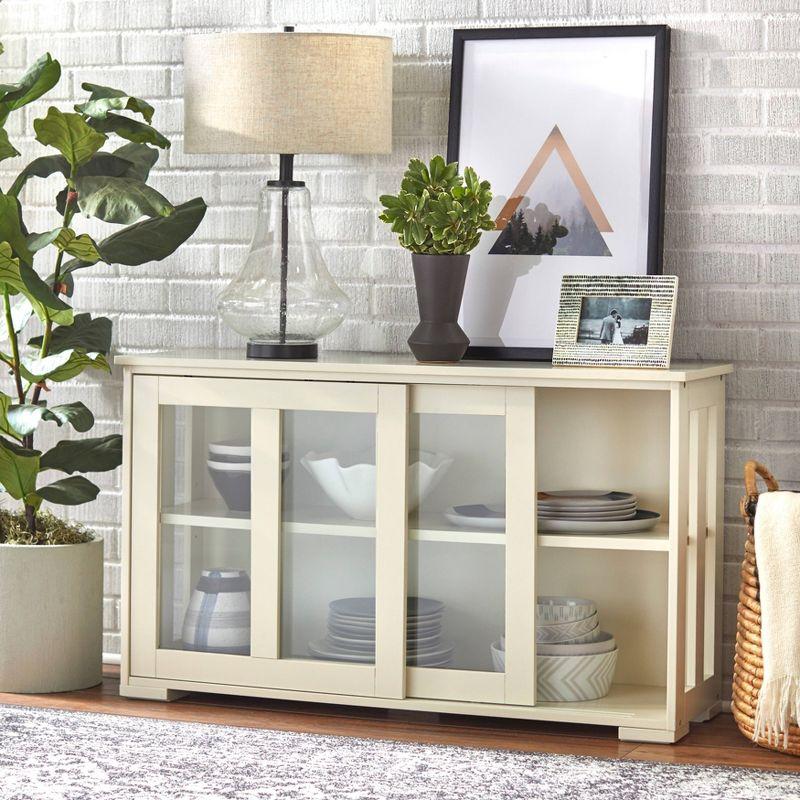 Buylateral Pacific Modular Design Stackable Cabinet with Sliding Glass Doors Off White: Coastal Style, Wood Composite, Adjustable Shelf