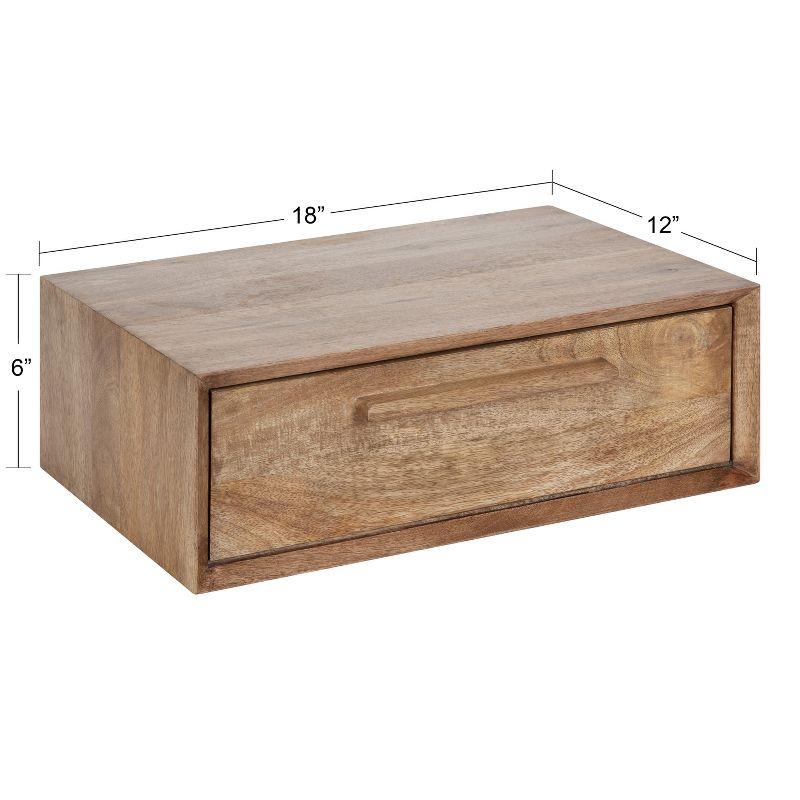 Natural Mango Wood Floating Cube Wall Shelf with Concealed Cubby