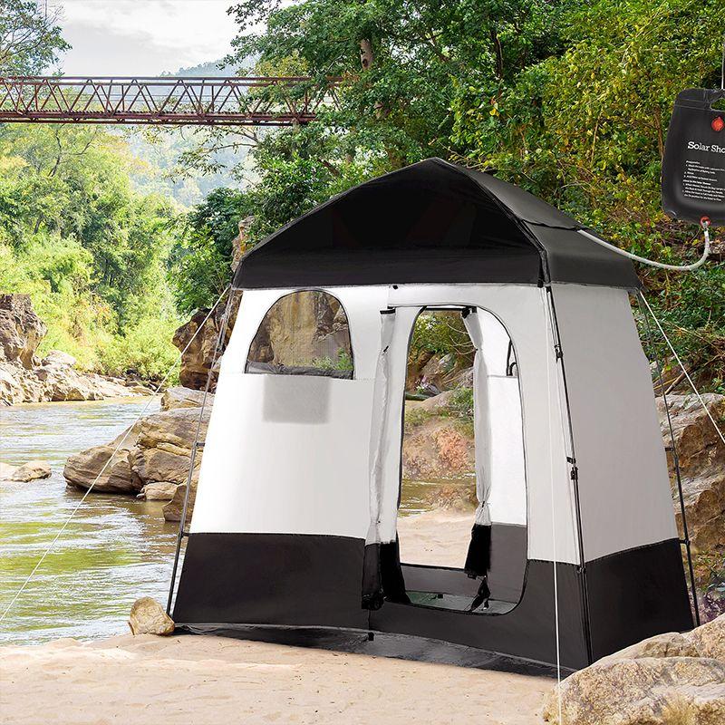 Black and White Portable Pop-Up Camping Shower Tent with Carrying Bag