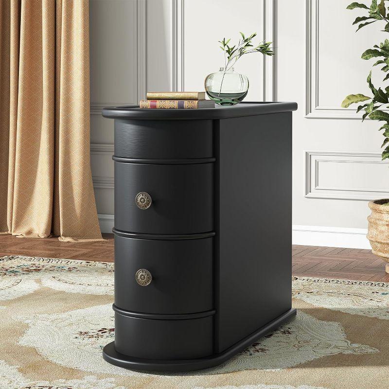 Hommoo Wood Narrow Nightstand with 2 Drawers