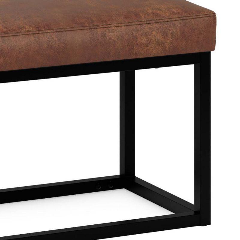 WyndenHall 26" Kerwood Contemporary Rectangle Bench Distressed Saddle Brown: Black Iron Frame, Vegan Faux Leather, Padded Rectangular Seat