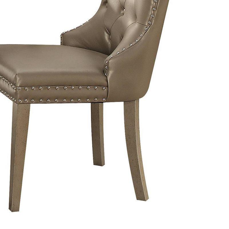 Elegant Gray Faux Leather Upholstered Side Chair with Nailhead Trim