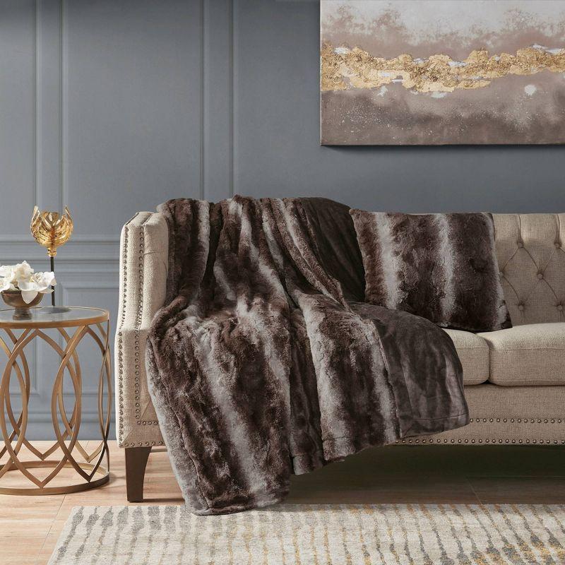 Madison Park Faux Fur Striped Throw Pillow