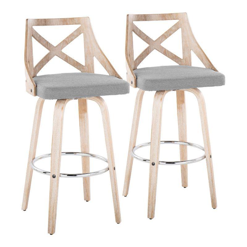 Charlotte 30" White Washed Wood and Chrome Barstool Set