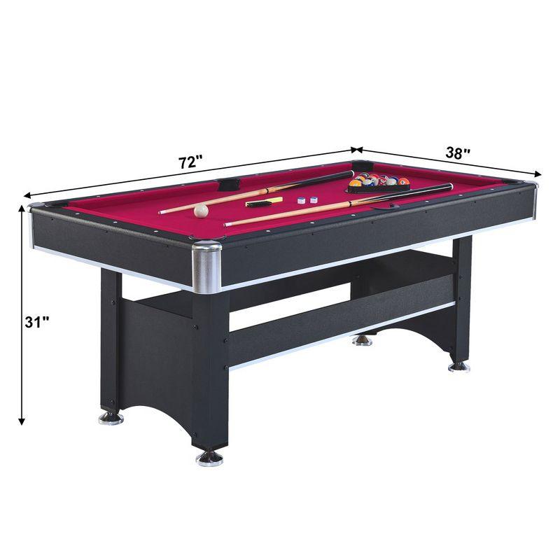 6-ft Black MDF Pool Table with Red Felt and Table Tennis Top