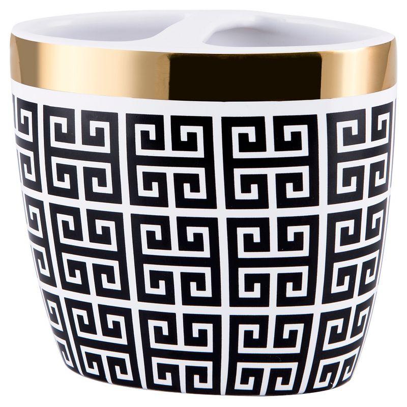 Derby Black and White Ceramic Toothbrush Holder with Gold Accent