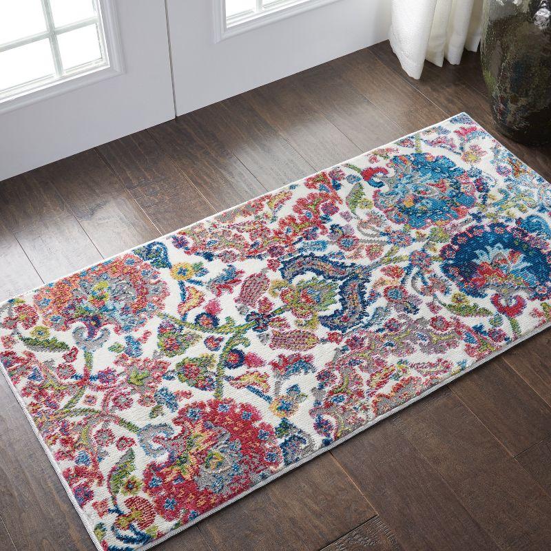 Global Vintage GLB06 Ivory/Blue Area Rug Colorful Vintage Damask By Nourison