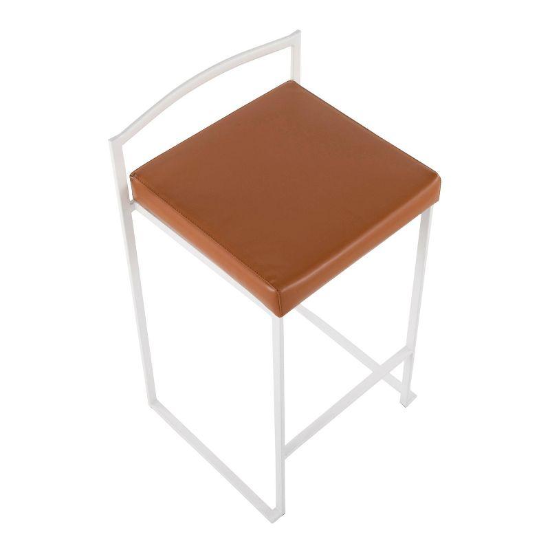 Contemporary Stackable Counter Stool In White With Camel Faux Leather Cushion By Lumisource - Set Of 2