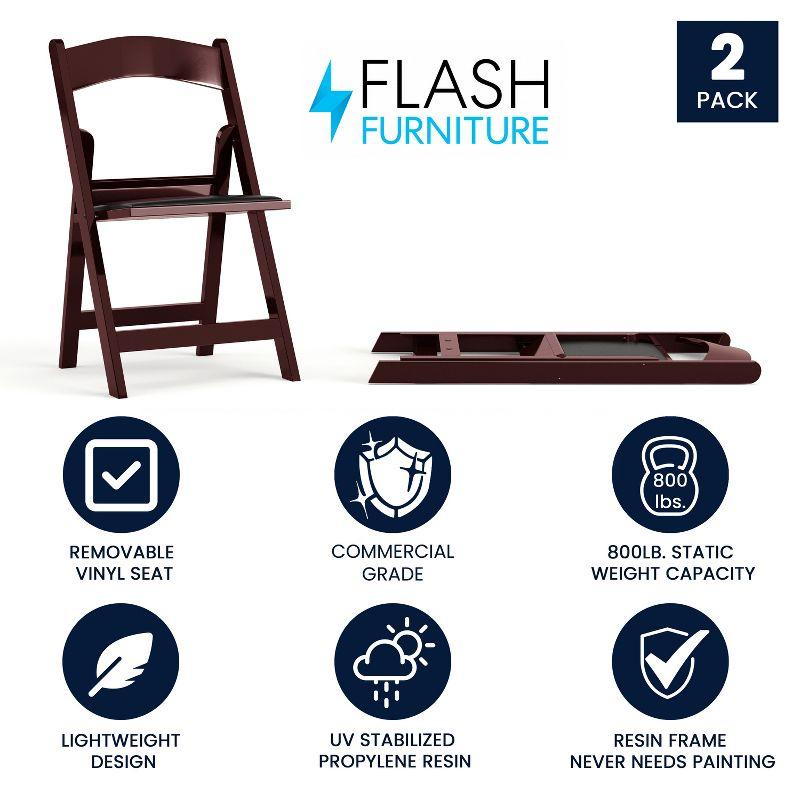 Flash Furniture Hercules Folding Chair - Red Mahogany Resin - 2 Pack 800LB Weight Capacity Comfortable Event Chair - Light Weight Folding Chair