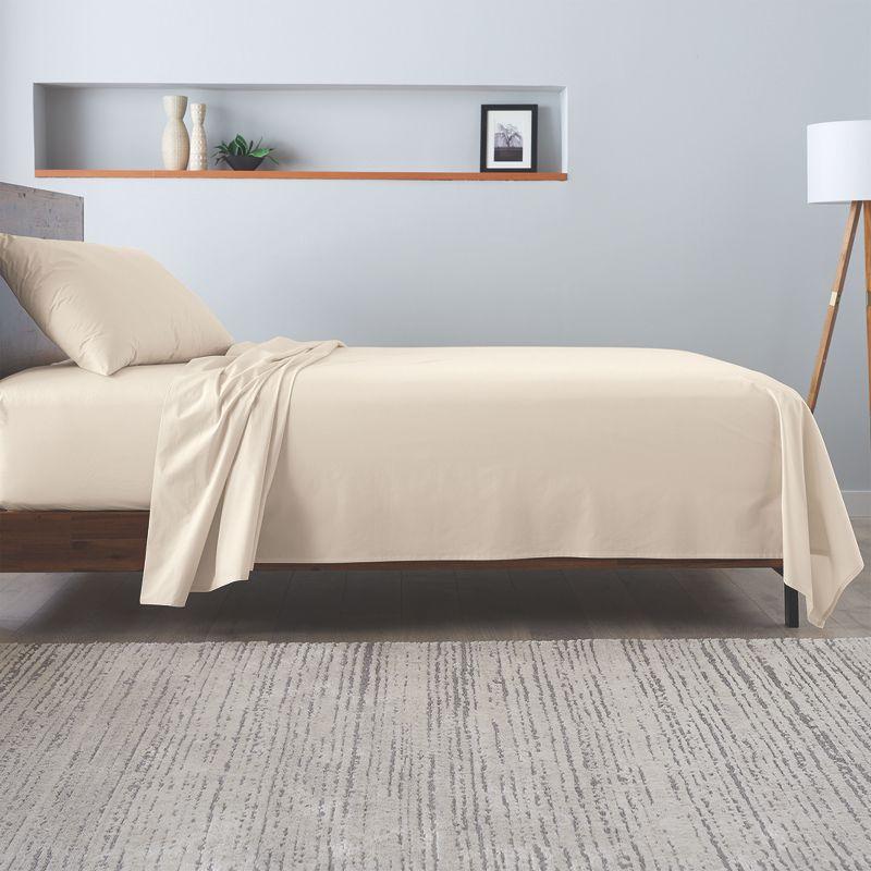 Luxe Cotton Percale Crisp and Cool Sheet Set, Queen, Sand