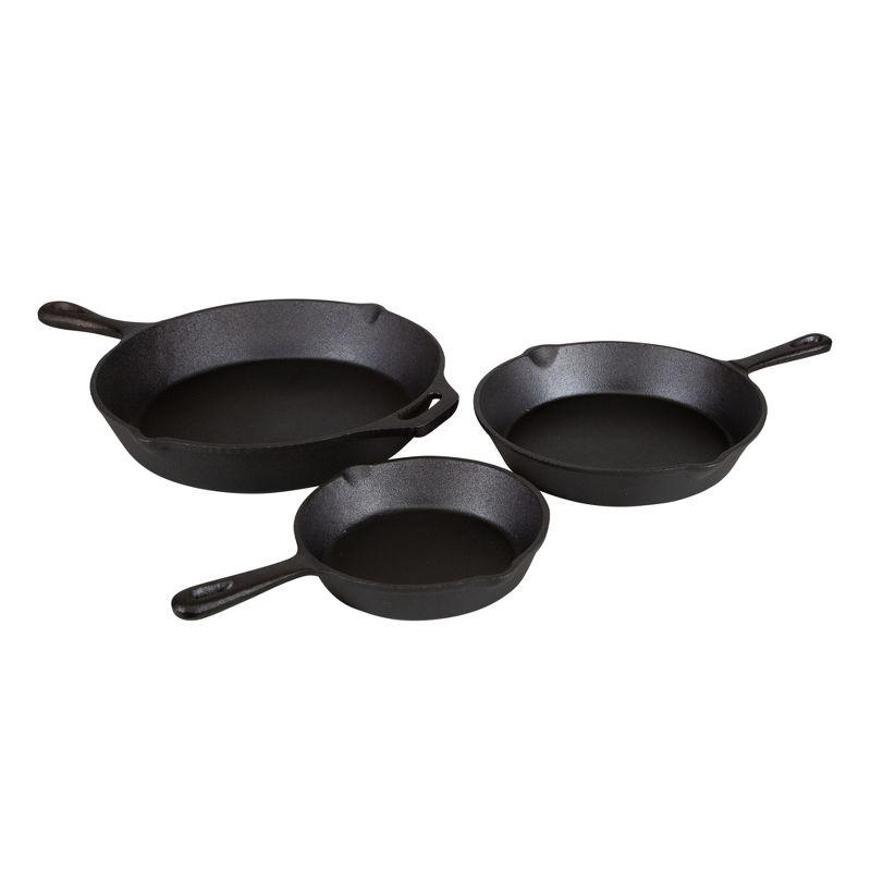 Stansport Pre-Seasoned Cast Iron Frying Pans - 3 Piece Set