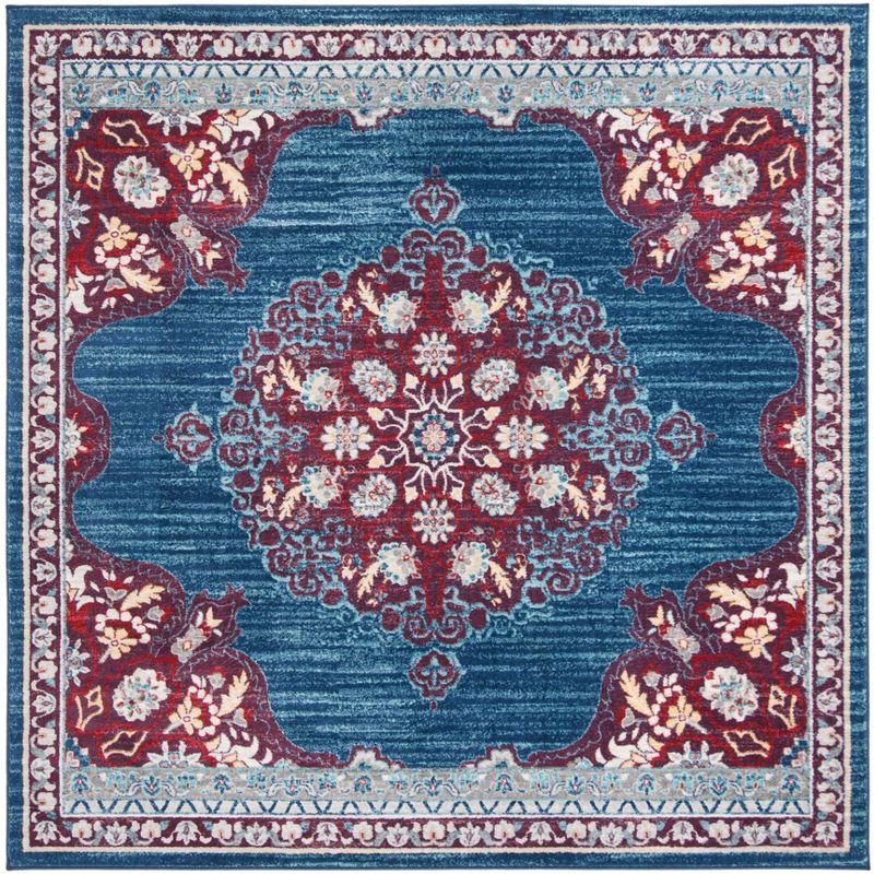 Brentwood BNT867 Power Loomed Indoor Area Rug - Navy/Burgundy - 5'x5' - Safavieh
