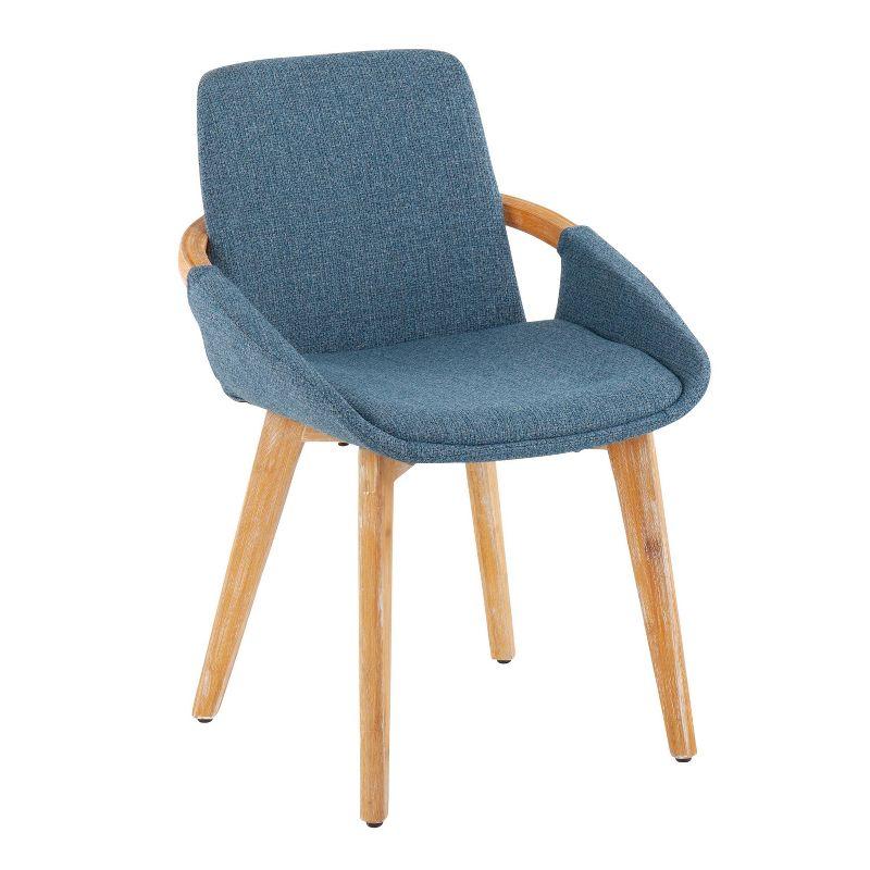 Cosmo Blue Fabric and Natural Wood Mid-Century Arm Chair