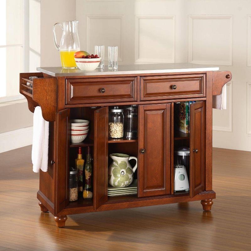 Cambridge Cherry Wood Kitchen Island with Stainless Steel Top