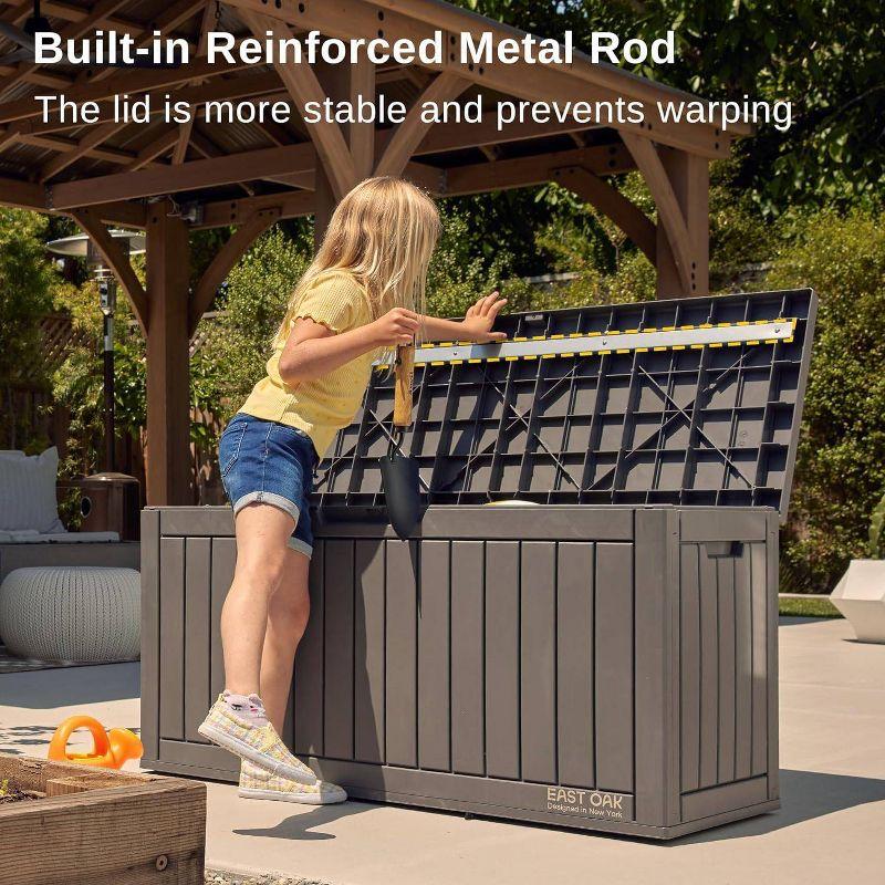 East Oak 60 gal Waterproof Resin Deck Box Gray: Easy-Move Handles, Secure Lock, Bench Seating