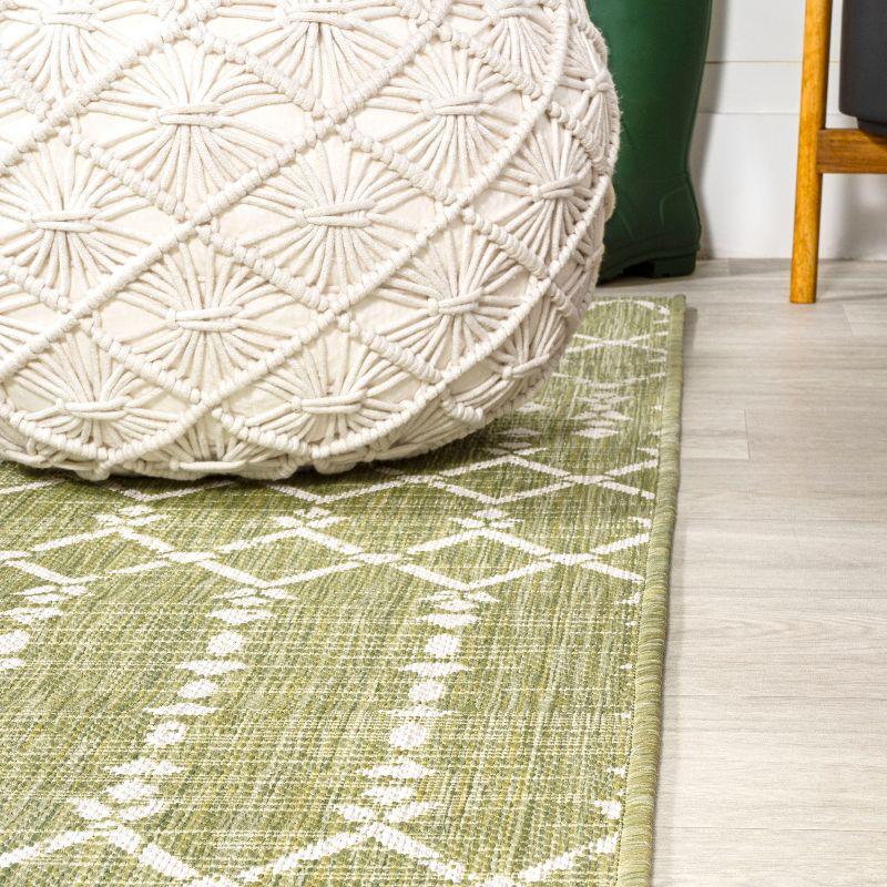 2' x 10' Ourika Moroccan Geometric Textured Weave Indoor/Outdoor Runner Rug, Light Green/Cream - JONATHAN Y