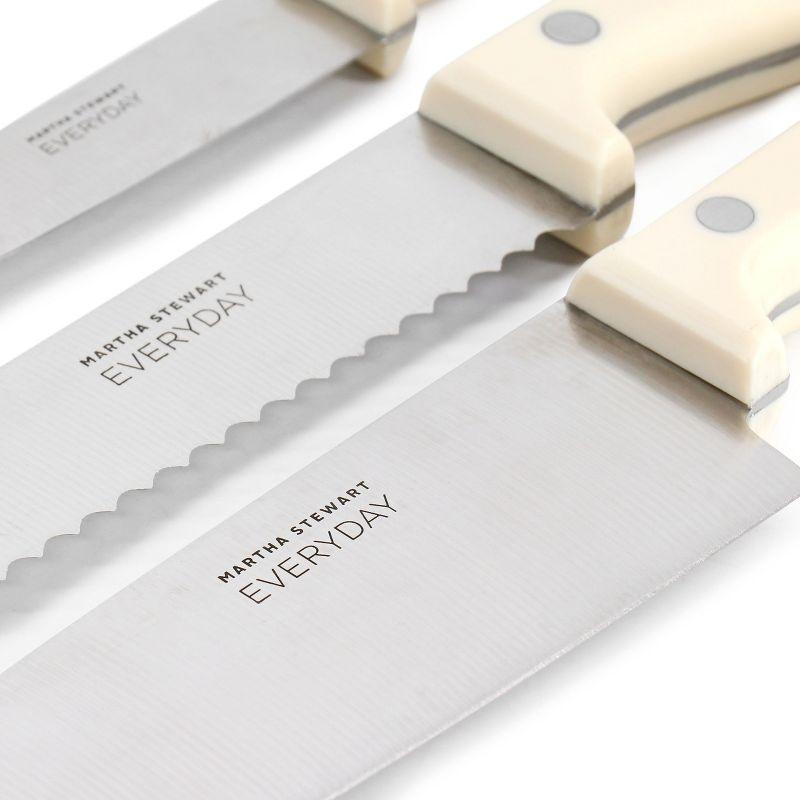 Martha Stewart Everyday Keswick 7 Piece Stainless Steel Cutlery and Wood Block Set in Linen