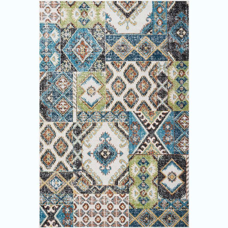 Ivory and Indigo Rectangular Synthetic Area Rug