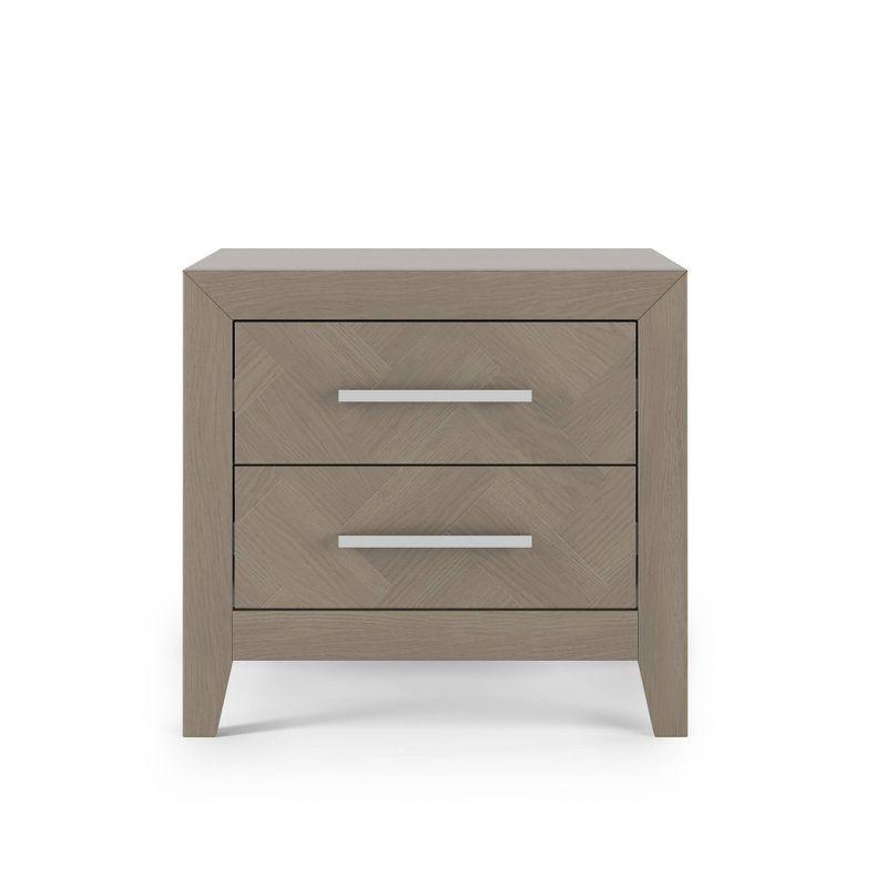 Crescent Gray Herringbone 2-Drawer Nightstand with Metal Pulls